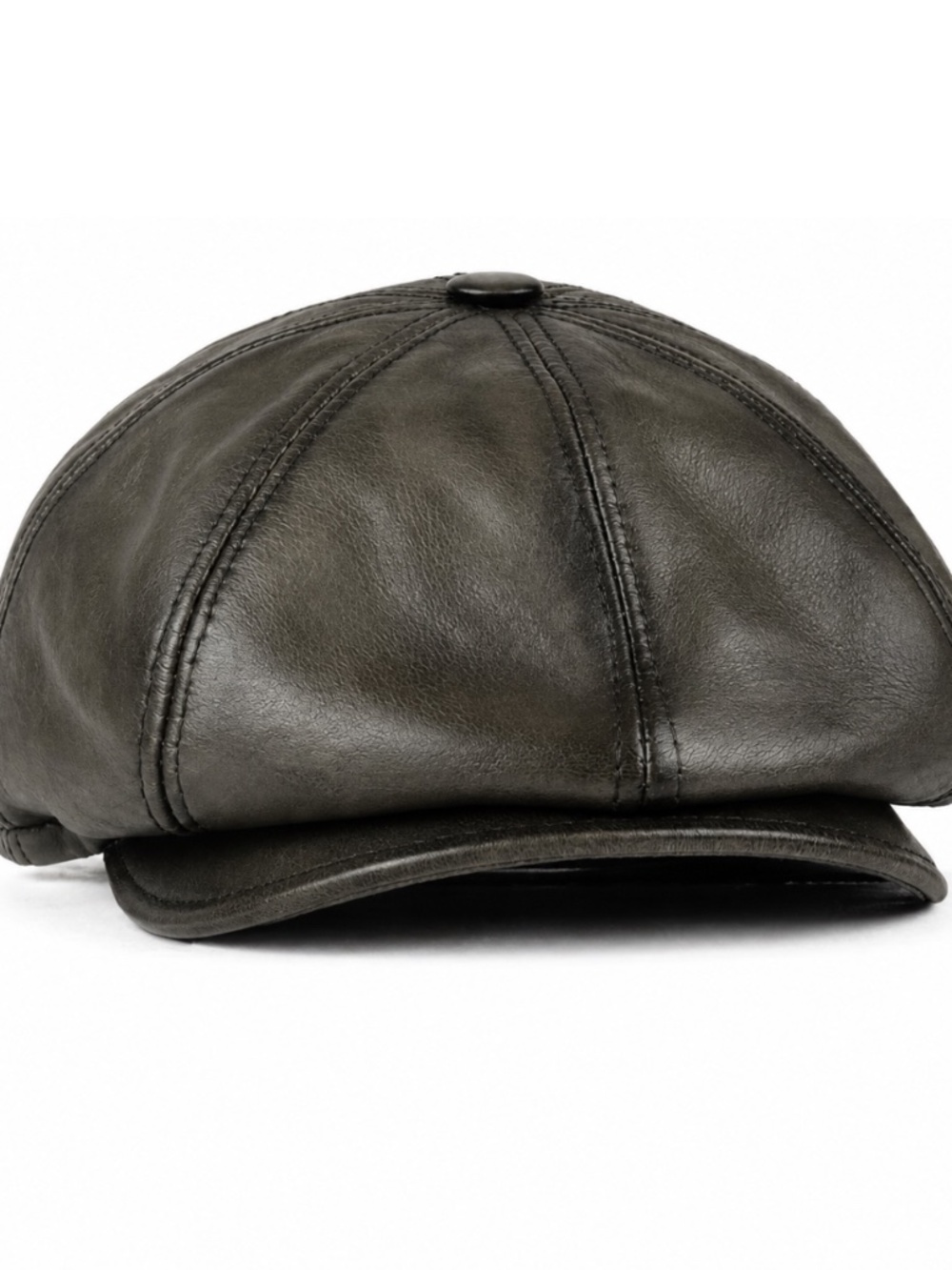 Vintage Leather Newsboy Hat Cabbie Beret Real Leather Ivy Hat Military Green